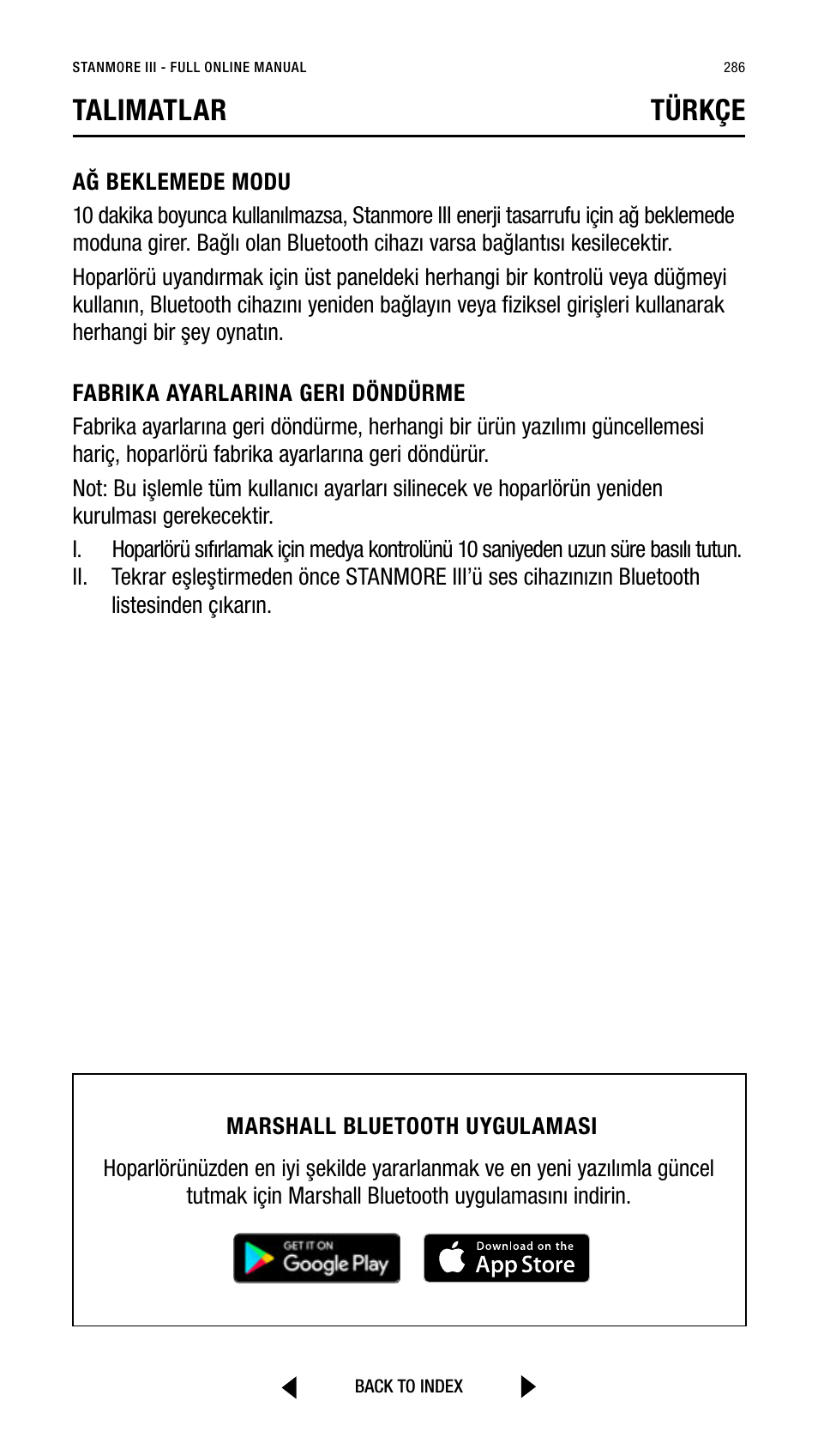 Talimatlar türkçe | Marshall Stanmore III Bluetooth Speaker System (Black) User Manual | Page 286 / 307