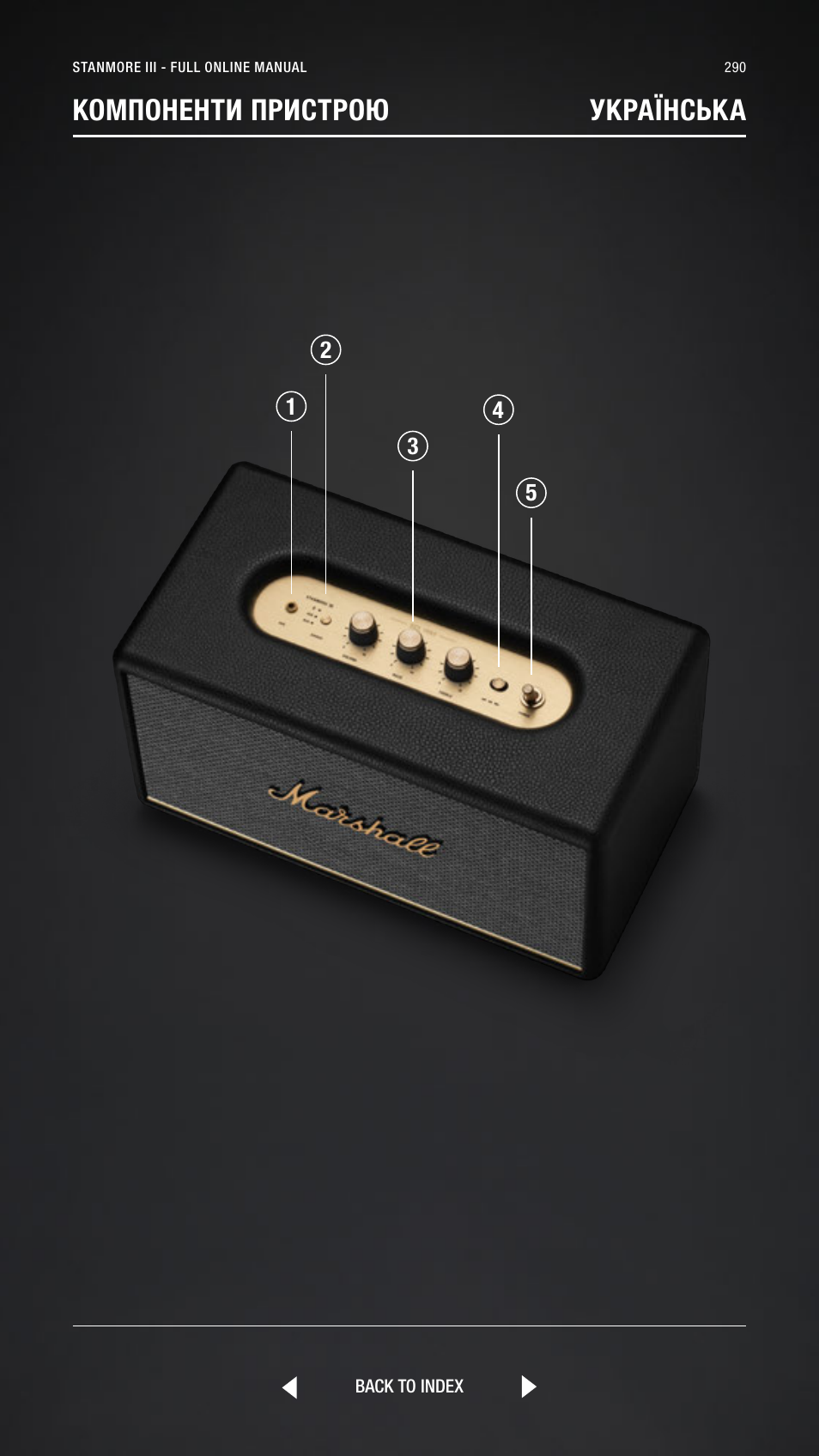 Ukranian, Українська, Компоненти пристрою українська | Marshall Stanmore III Bluetooth Speaker System (Black) User Manual | Page 290 / 307