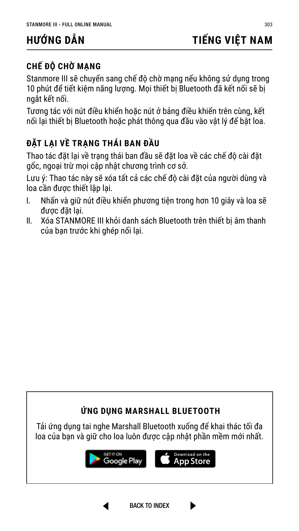 Hướng dẫn tiếng việt nam | Marshall Stanmore III Bluetooth Speaker System (Black) User Manual | Page 303 / 307