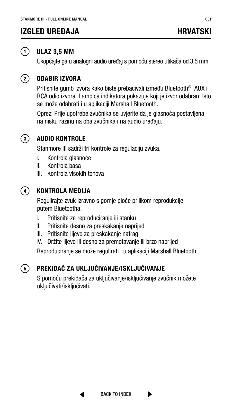 Izgled uređaja hrvatski | Marshall Stanmore III Bluetooth Speaker System (Black) User Manual | Page 31 / 307