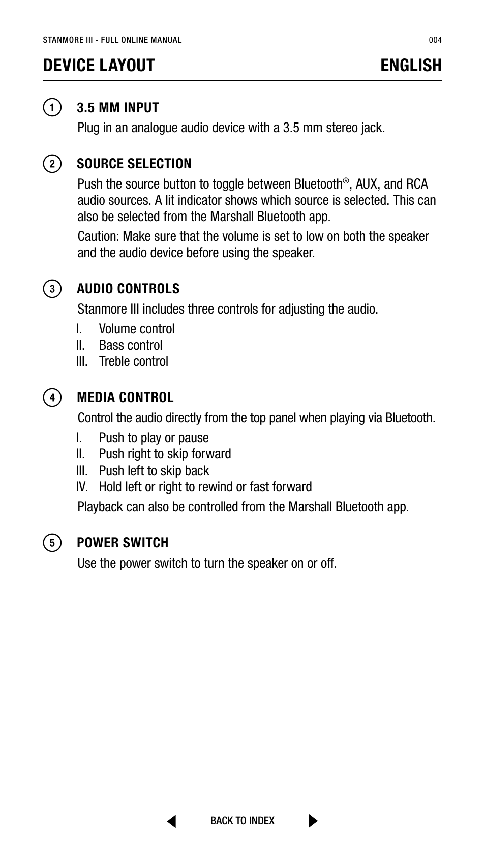 Device layout english | Marshall Stanmore III Bluetooth Speaker System (Black) User Manual | Page 4 / 307