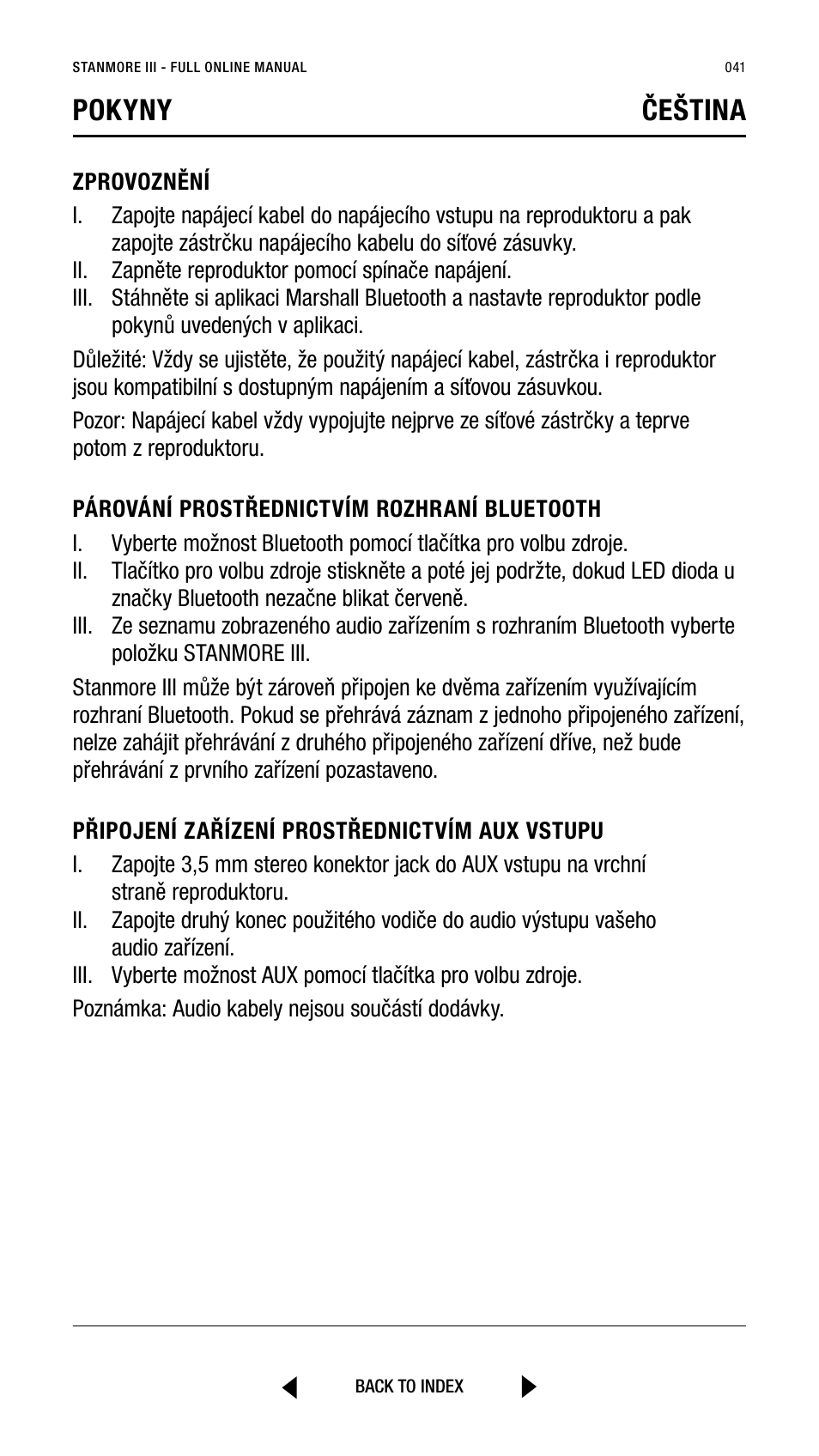 Pokyny čeština | Marshall Stanmore III Bluetooth Speaker System (Black) User Manual | Page 41 / 307