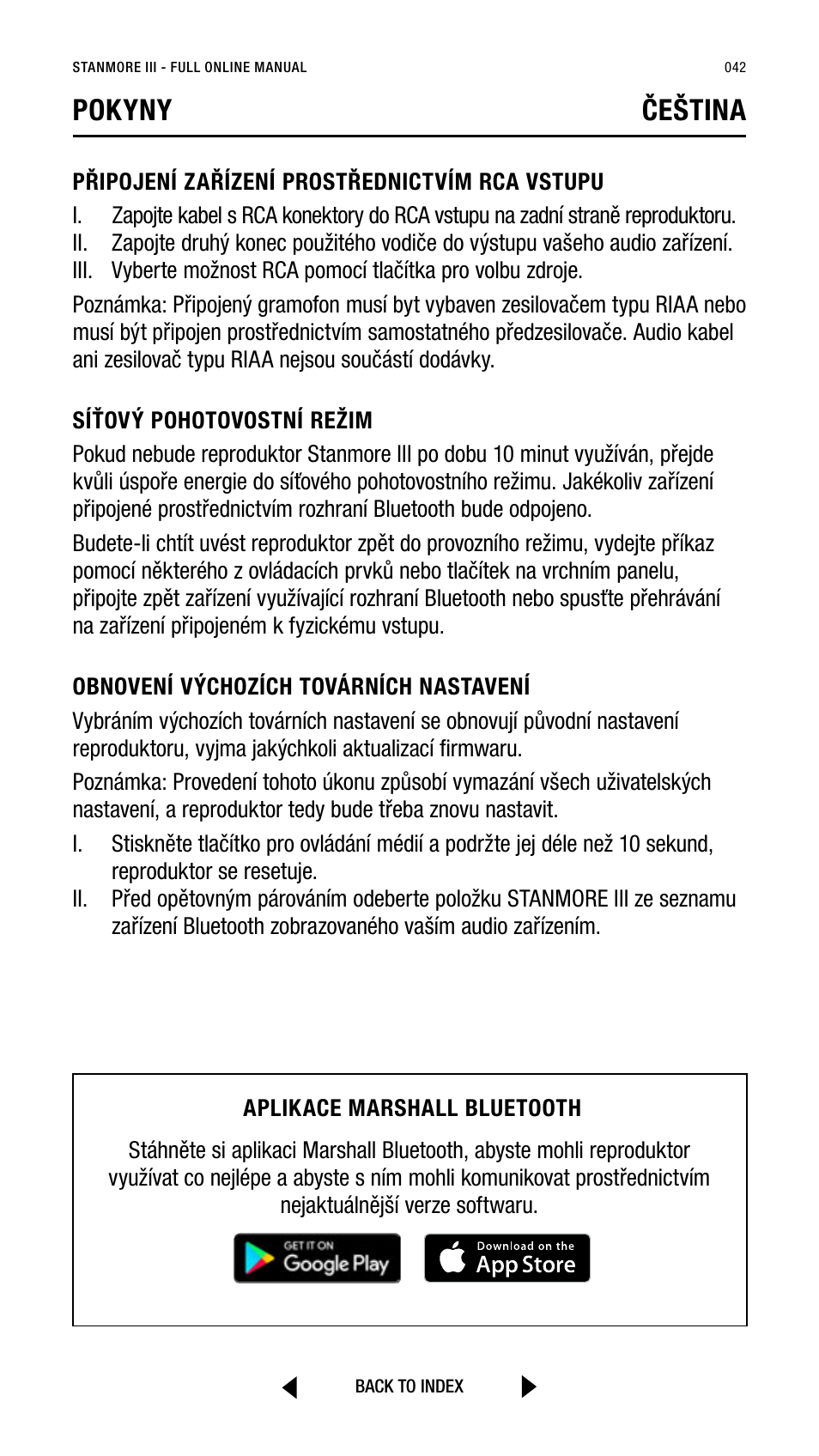 Pokyny čeština | Marshall Stanmore III Bluetooth Speaker System (Black) User Manual | Page 42 / 307