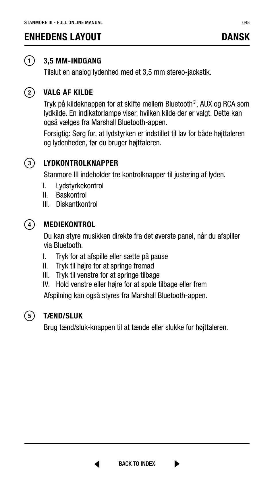 Enhedens layout dansk | Marshall Stanmore III Bluetooth Speaker System (Black) User Manual | Page 48 / 307