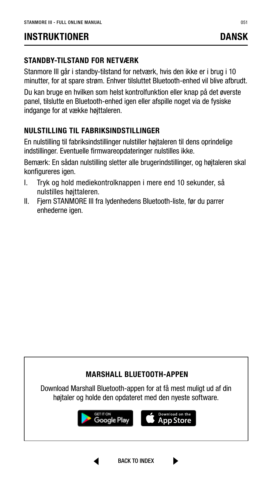 Instruktioner dansk | Marshall Stanmore III Bluetooth Speaker System (Black) User Manual | Page 51 / 307