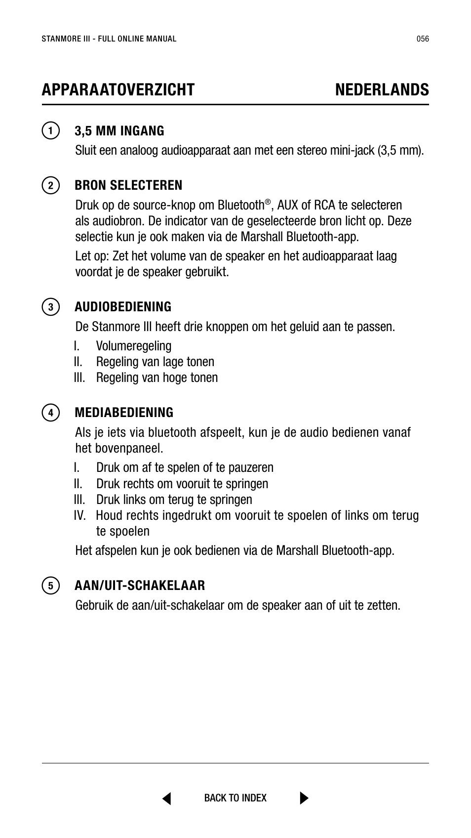 Apparaatoverzicht nederlands | Marshall Stanmore III Bluetooth Speaker System (Black) User Manual | Page 56 / 307