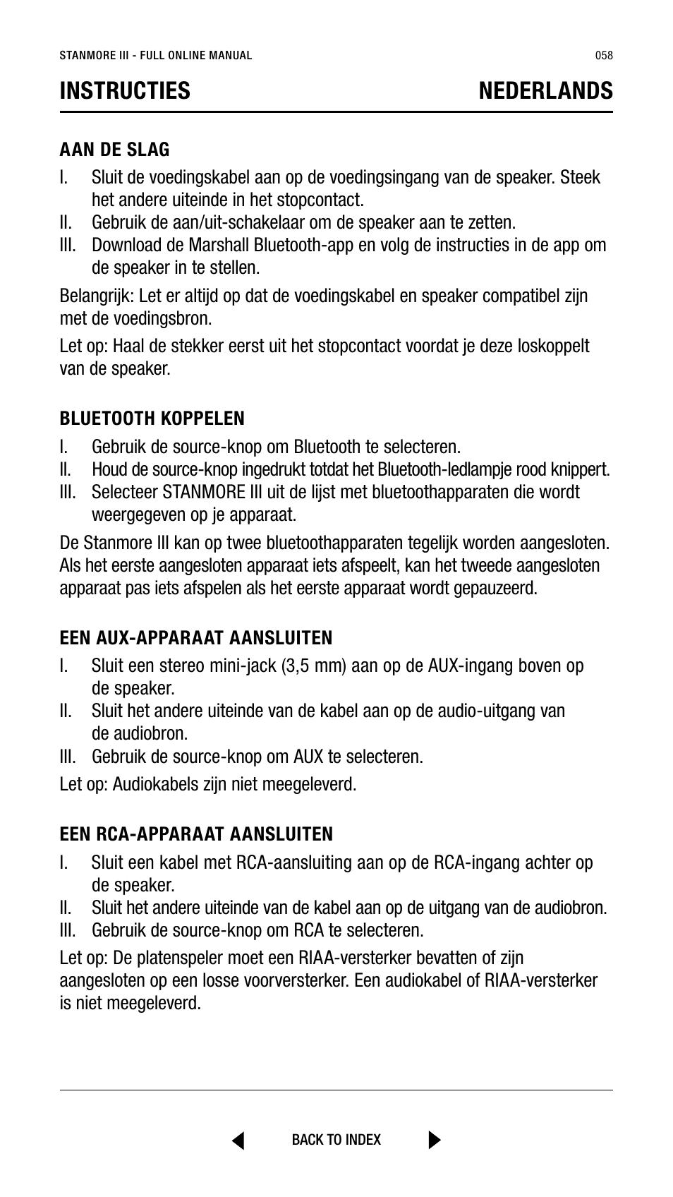 Instructies nederlands | Marshall Stanmore III Bluetooth Speaker System (Black) User Manual | Page 58 / 307