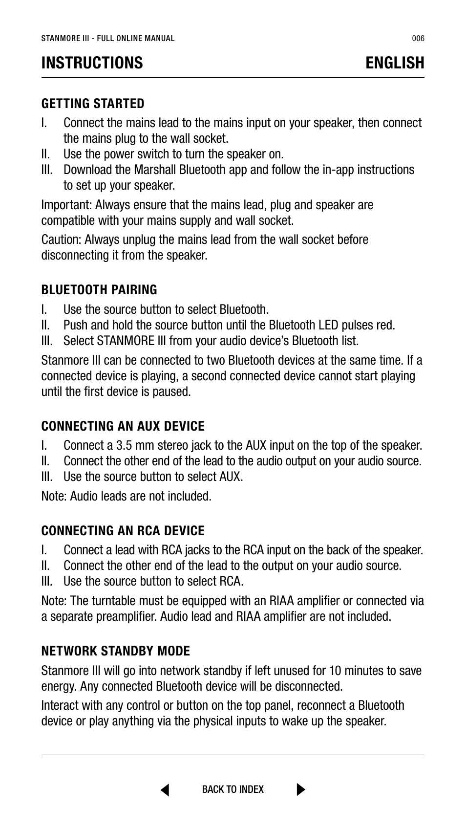 Instructions english | Marshall Stanmore III Bluetooth Speaker System (Black) User Manual | Page 6 / 307