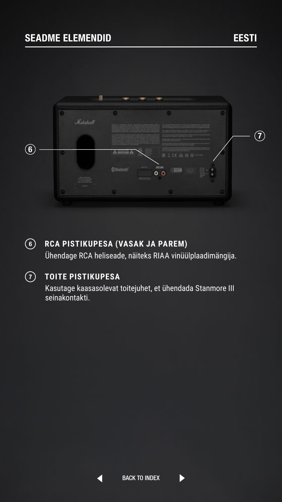 Seadme elemendid eesti | Marshall Stanmore III Bluetooth Speaker System (Black) User Manual | Page 66 / 307