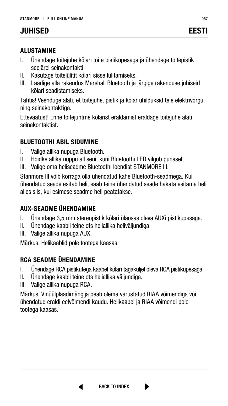 Juhised eesti | Marshall Stanmore III Bluetooth Speaker System (Black) User Manual | Page 67 / 307