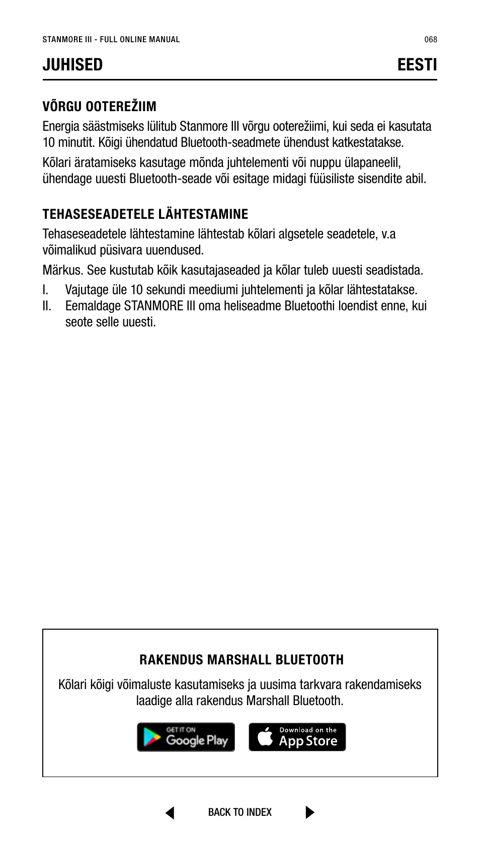 Juhised eesti | Marshall Stanmore III Bluetooth Speaker System (Black) User Manual | Page 68 / 307