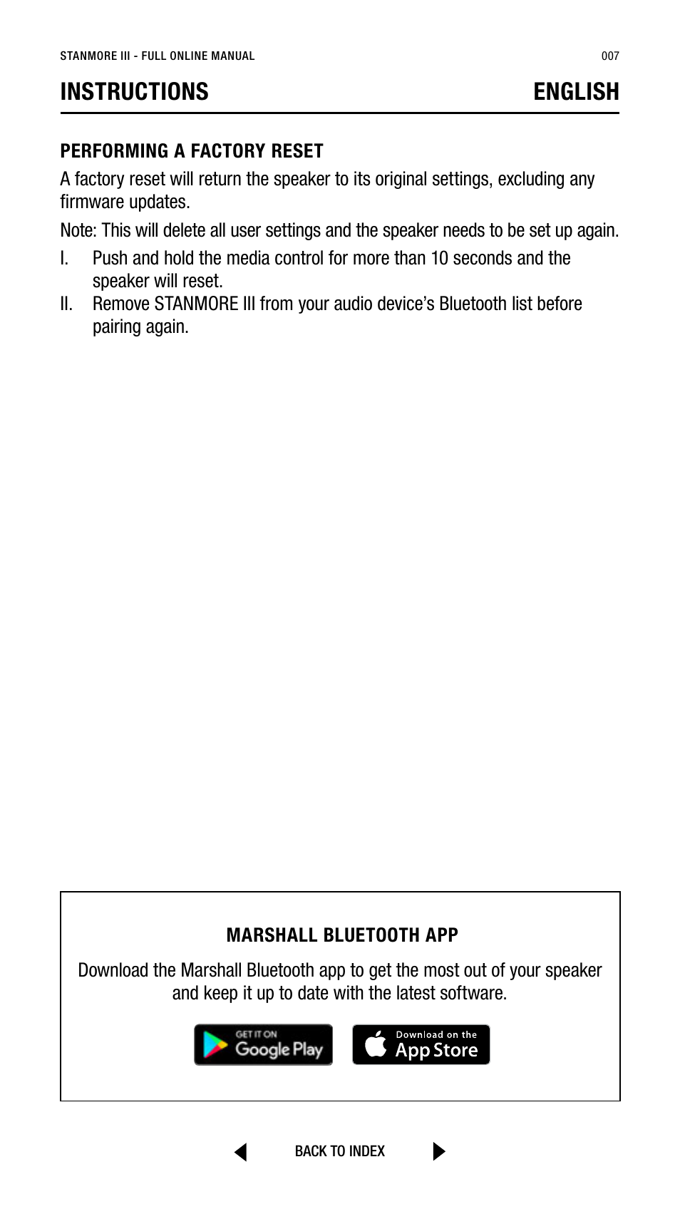 Instructions english | Marshall Stanmore III Bluetooth Speaker System (Black) User Manual | Page 7 / 307