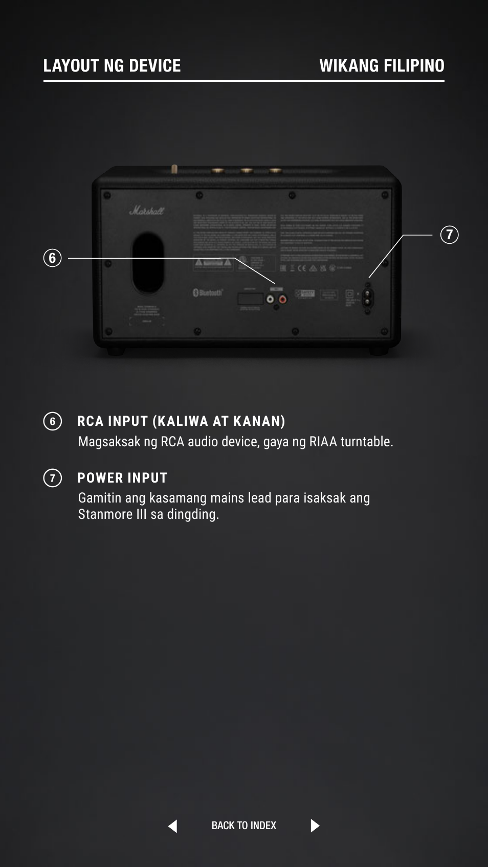 Layout ng device wikang filipino | Marshall Stanmore III Bluetooth Speaker System (Black) User Manual | Page 74 / 307