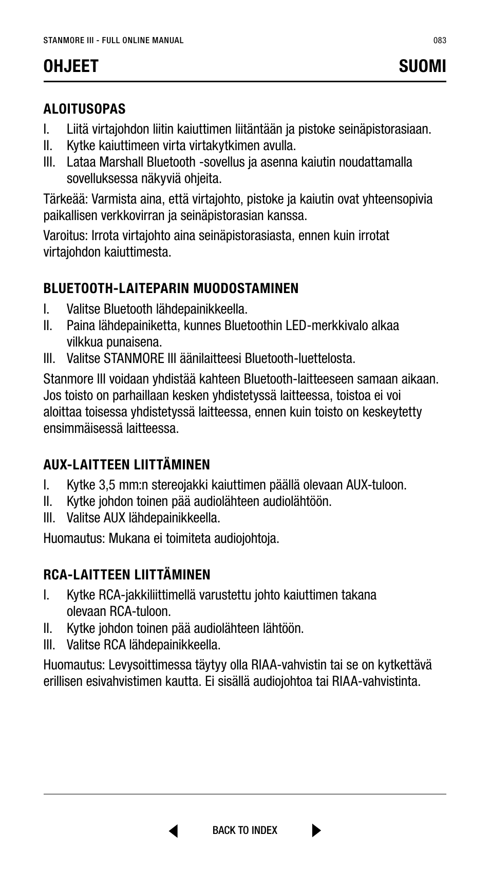 Ohjeet suomi | Marshall Stanmore III Bluetooth Speaker System (Black) User Manual | Page 83 / 307