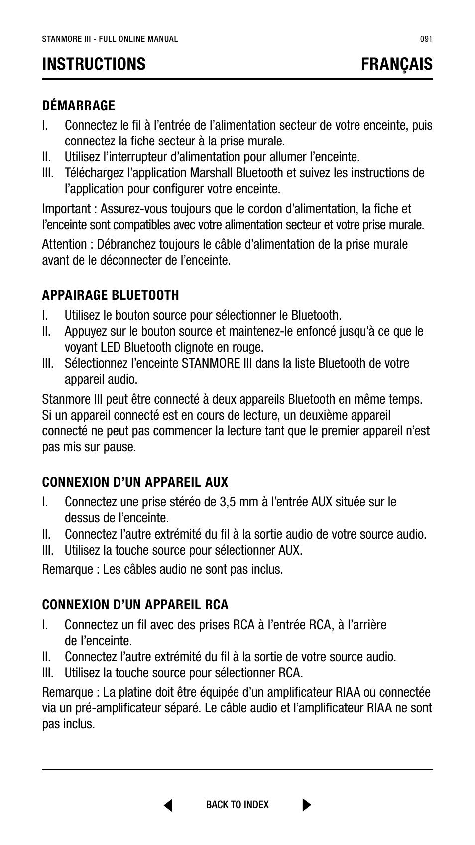 Instructions français | Marshall Stanmore III Bluetooth Speaker System (Black) User Manual | Page 91 / 307