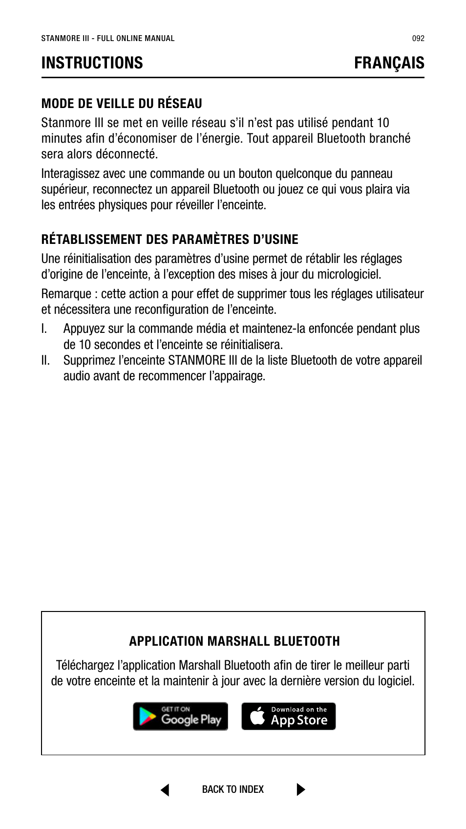 Instructions français | Marshall Stanmore III Bluetooth Speaker System (Black) User Manual | Page 92 / 307