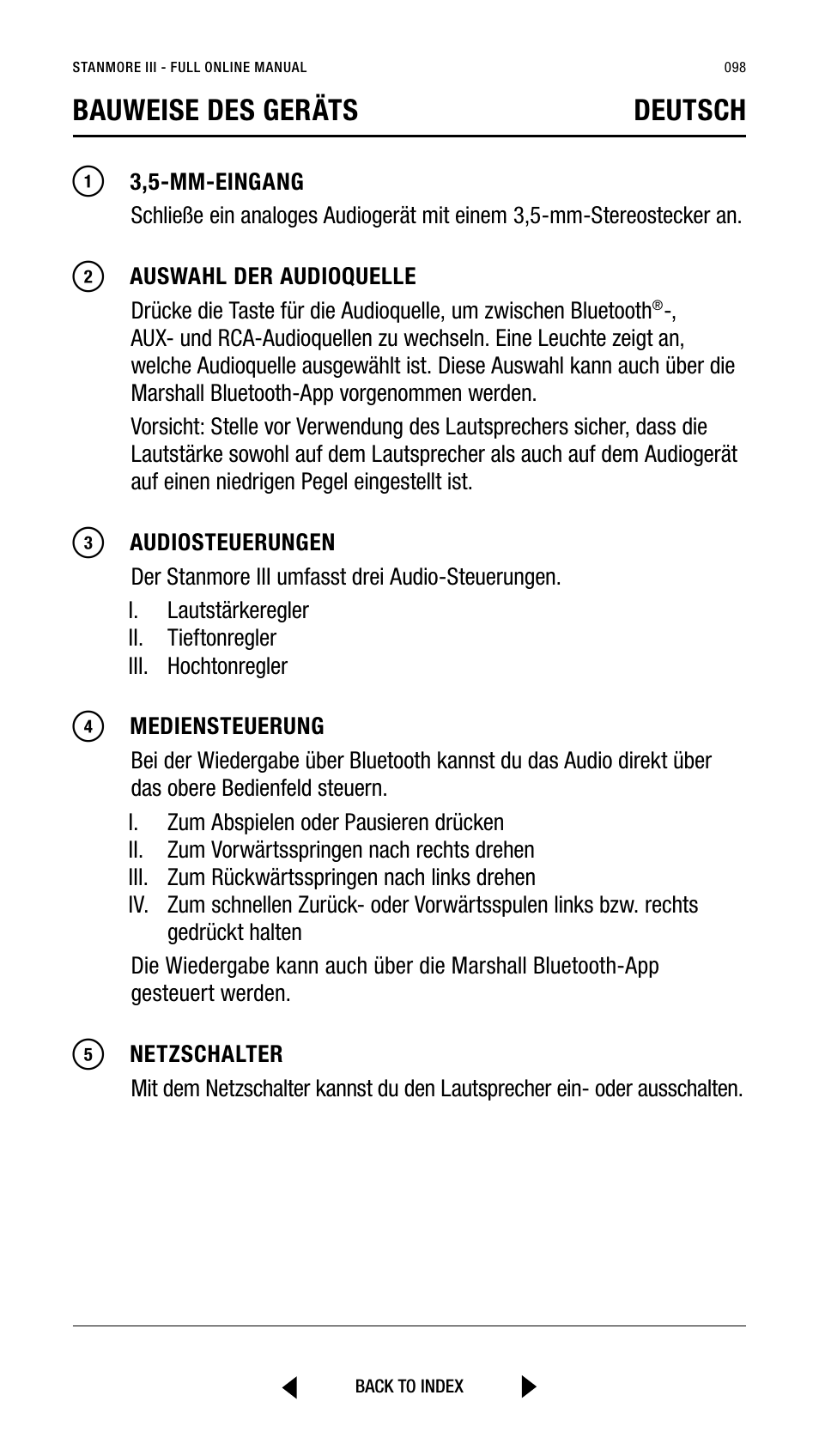 Bauweise des geräts deutsch | Marshall Stanmore III Bluetooth Speaker System (Black) User Manual | Page 98 / 307