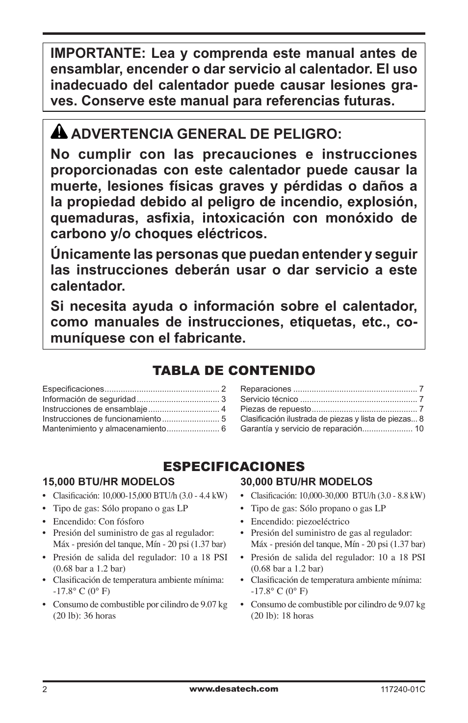 Desa 000 BTu User Manual | Page 12 / 32