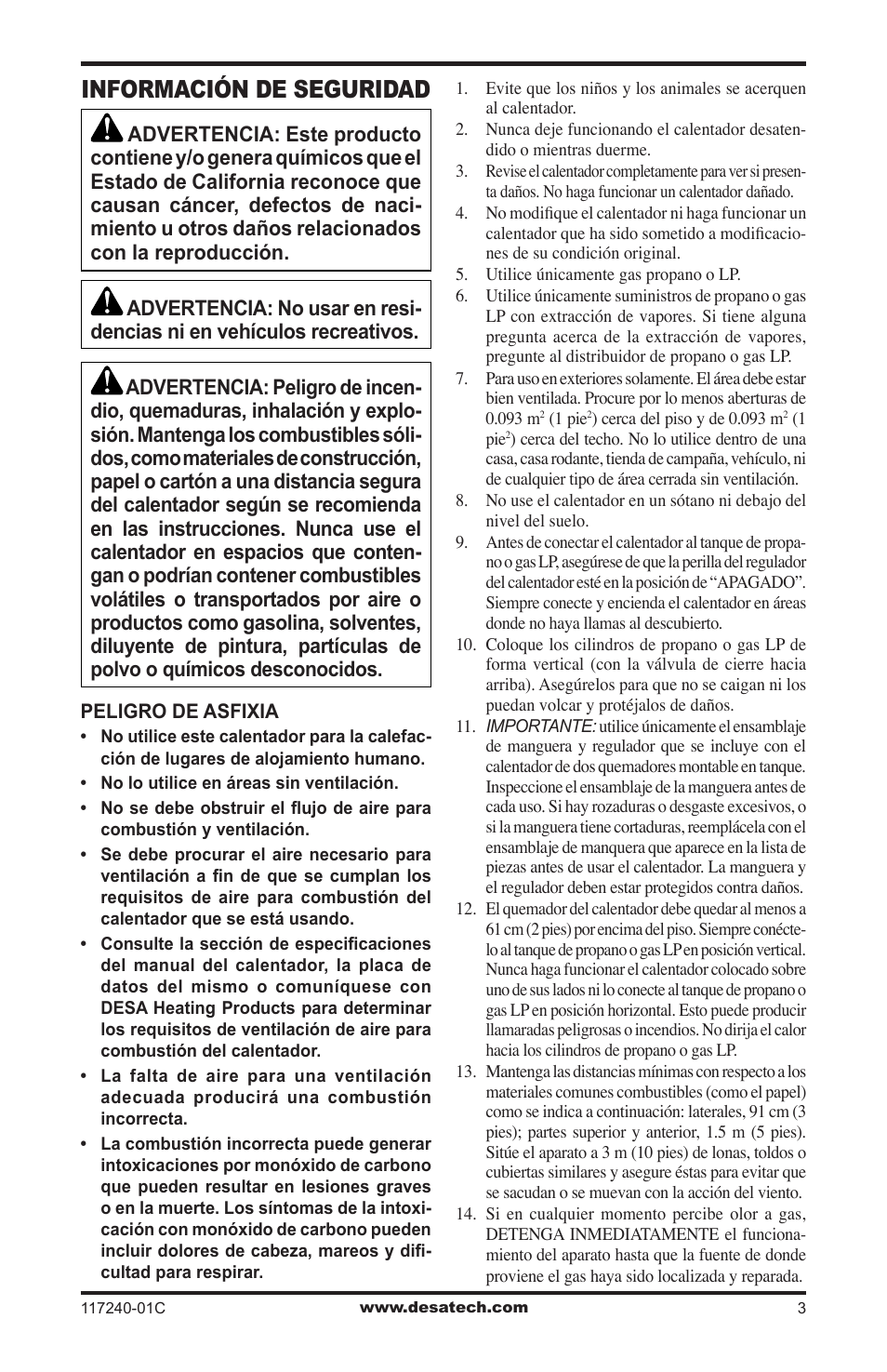 Información de seguridad | Desa 000 BTu User Manual | Page 13 / 32