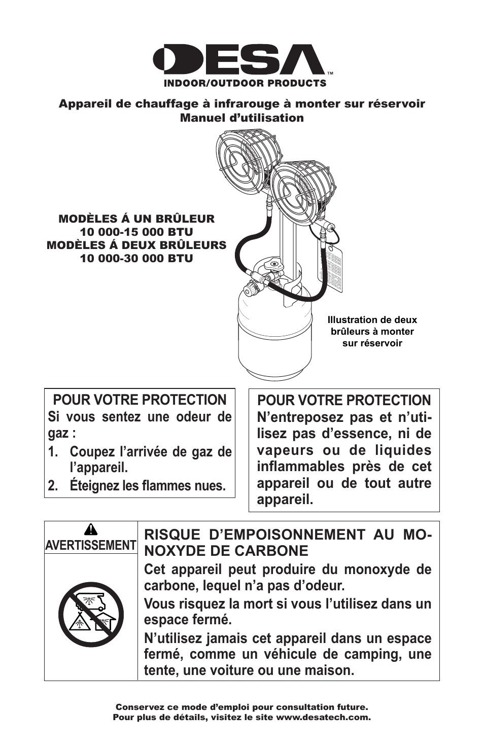 Avertissement | Desa 000 BTu User Manual | Page 21 / 32