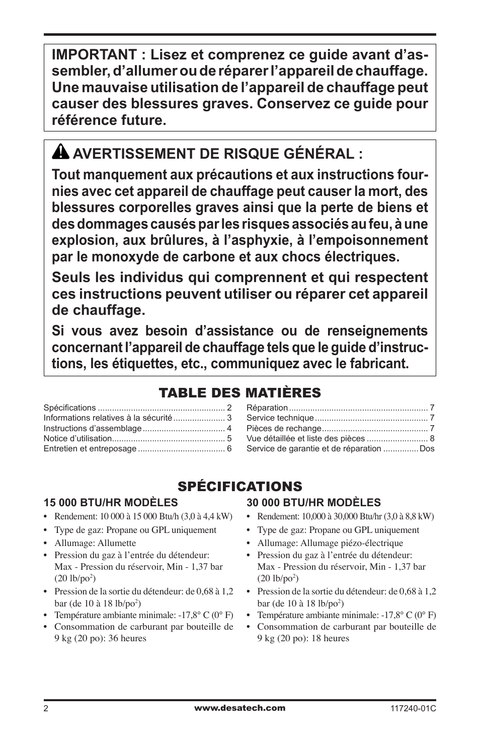 Desa 000 BTu User Manual | Page 22 / 32