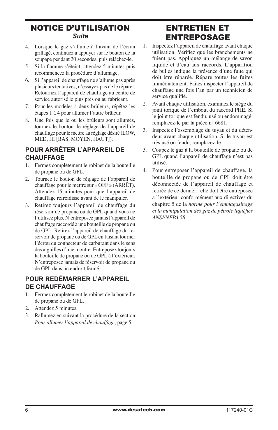 Entretien et entreposage, Notice d’utilisation | Desa 000 BTu User Manual | Page 26 / 32