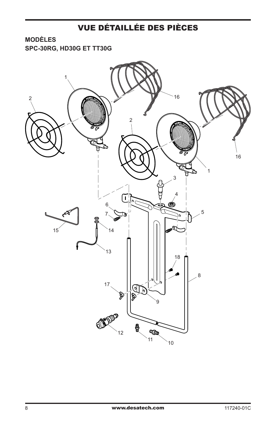 Vue détaillée des pièces | Desa 000 BTu User Manual | Page 28 / 32