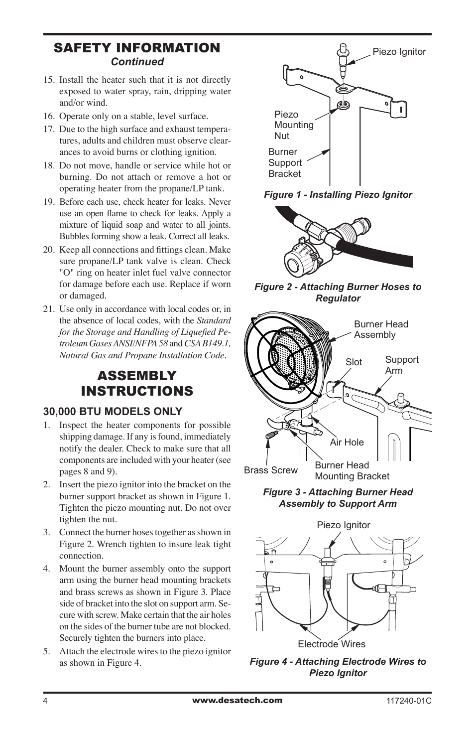Assembly instructions, Safety information | Desa 000 BTu User Manual | Page 4 / 32