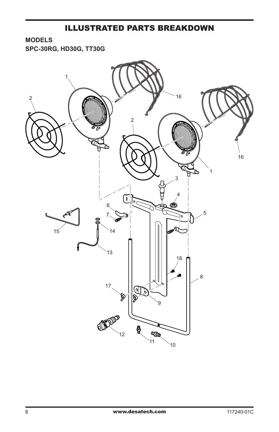 Illustrated parts breakdown and parts list, Illustrated parts breakdown | Desa 000 BTu User Manual | Page 8 / 32