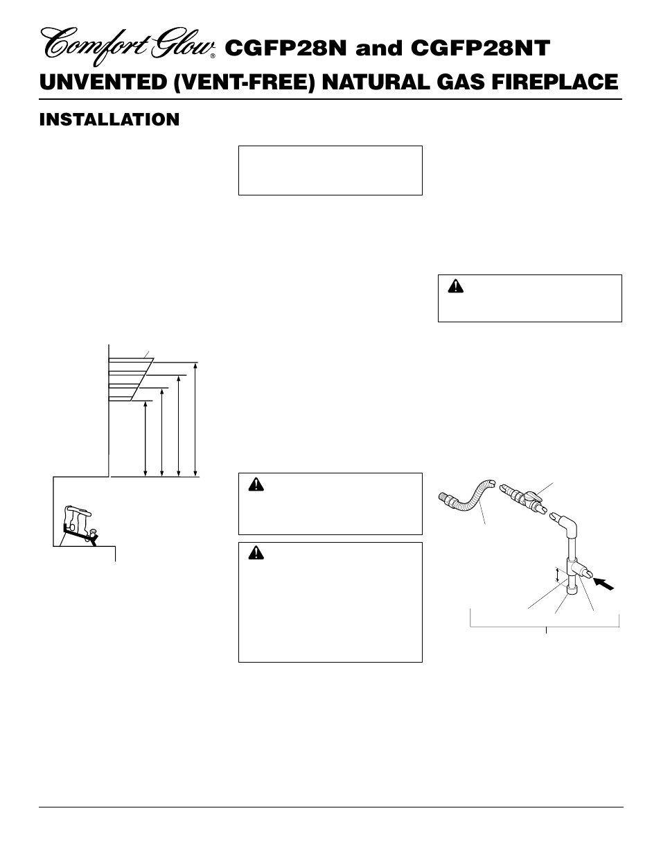 Installation, Continued, Installing gas piping to fireplace location | Desa CGFP28NT User Manual | Page 14 / 32