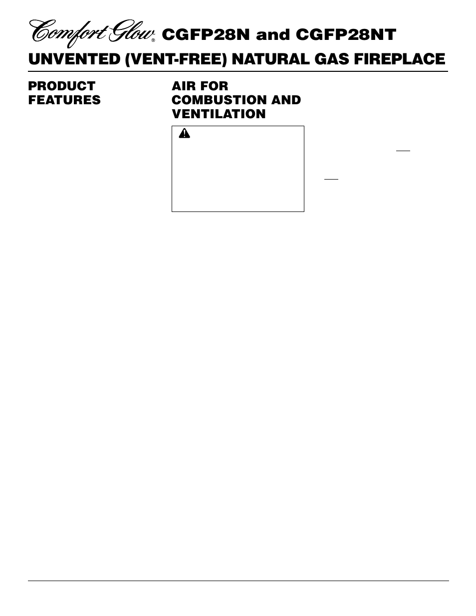 Air for combustion and ventilation, Product features | Desa CGFP28NT User Manual | Page 4 / 32