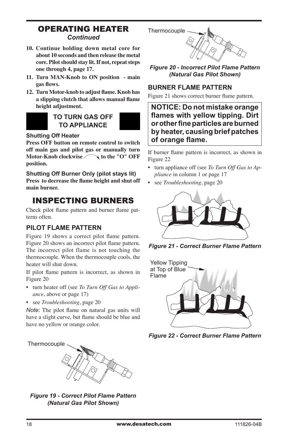 Inspecting burners, Operating heater | Desa VF-24P-PJD  EN User Manual | Page 18 / 32