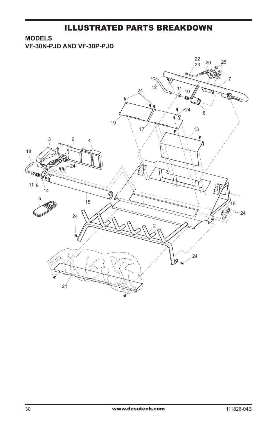 Illustrated parts breakdown, Models vf-30n-pjd and vf-30p-pjd | Desa VF-24P-PJD  EN User Manual | Page 30 / 32