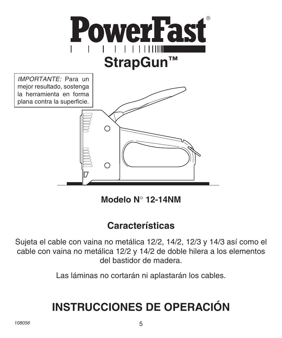 Strapgun, Instrucciones de operación | Desa 12-14NM User Manual | Page 5 / 12