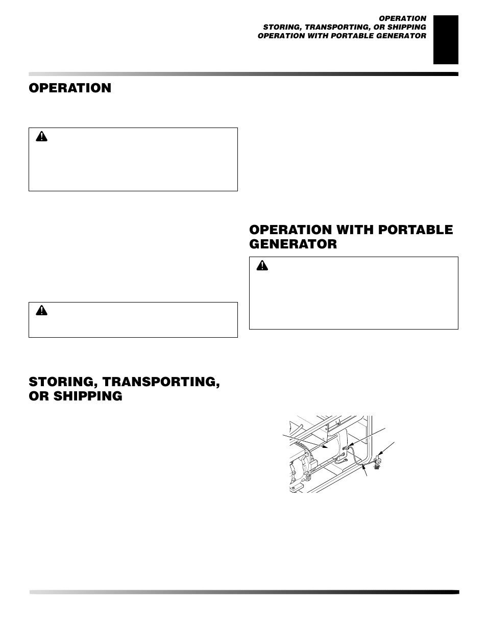 Operation, Storing, transporting, or shipping, Operation with portable generator | Continued | Desa CP600AK User Manual | Page 5 / 20
