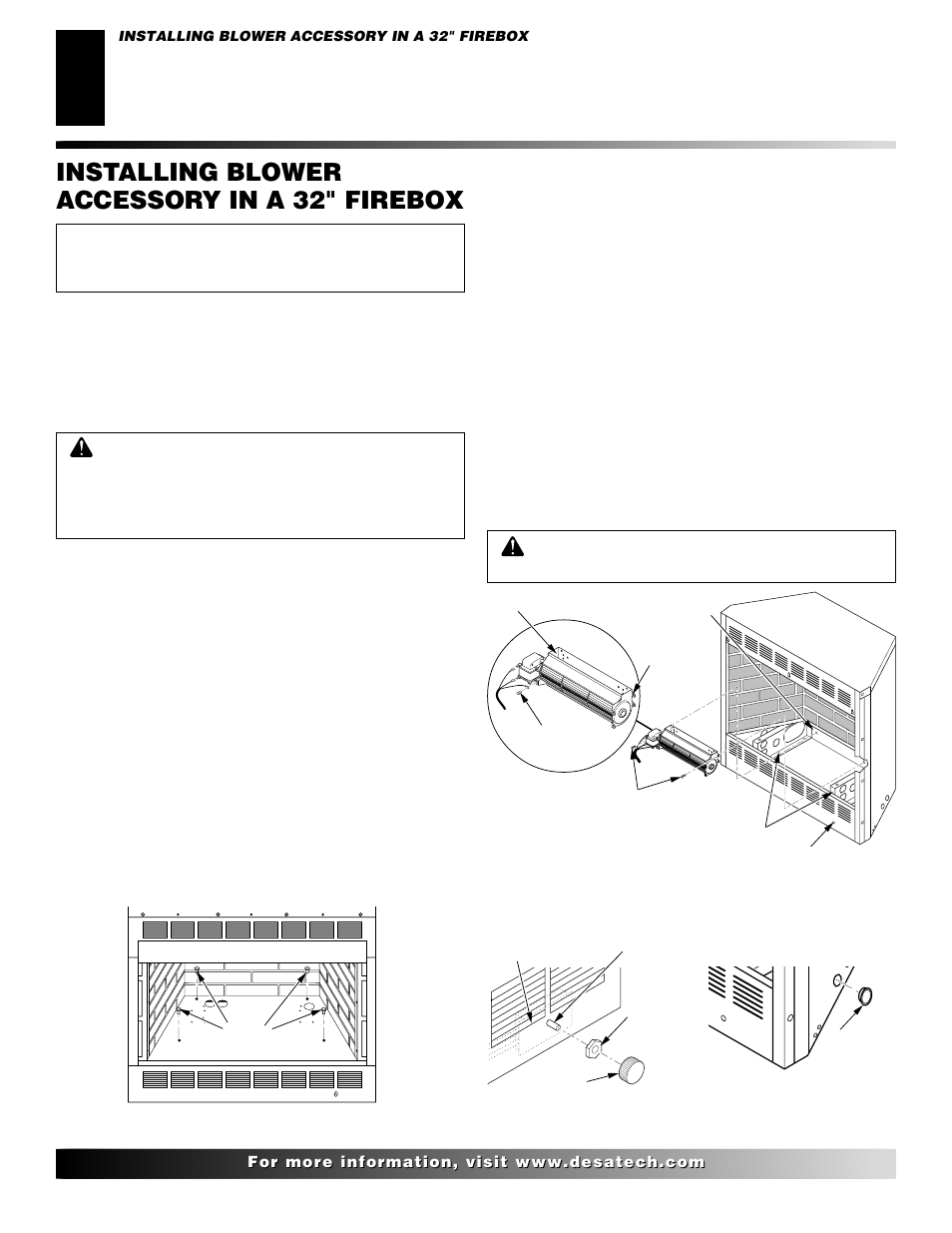 Installing blower accessory in a 32" firebox | Desa Ga3750a User Manual | Page 2 / 12