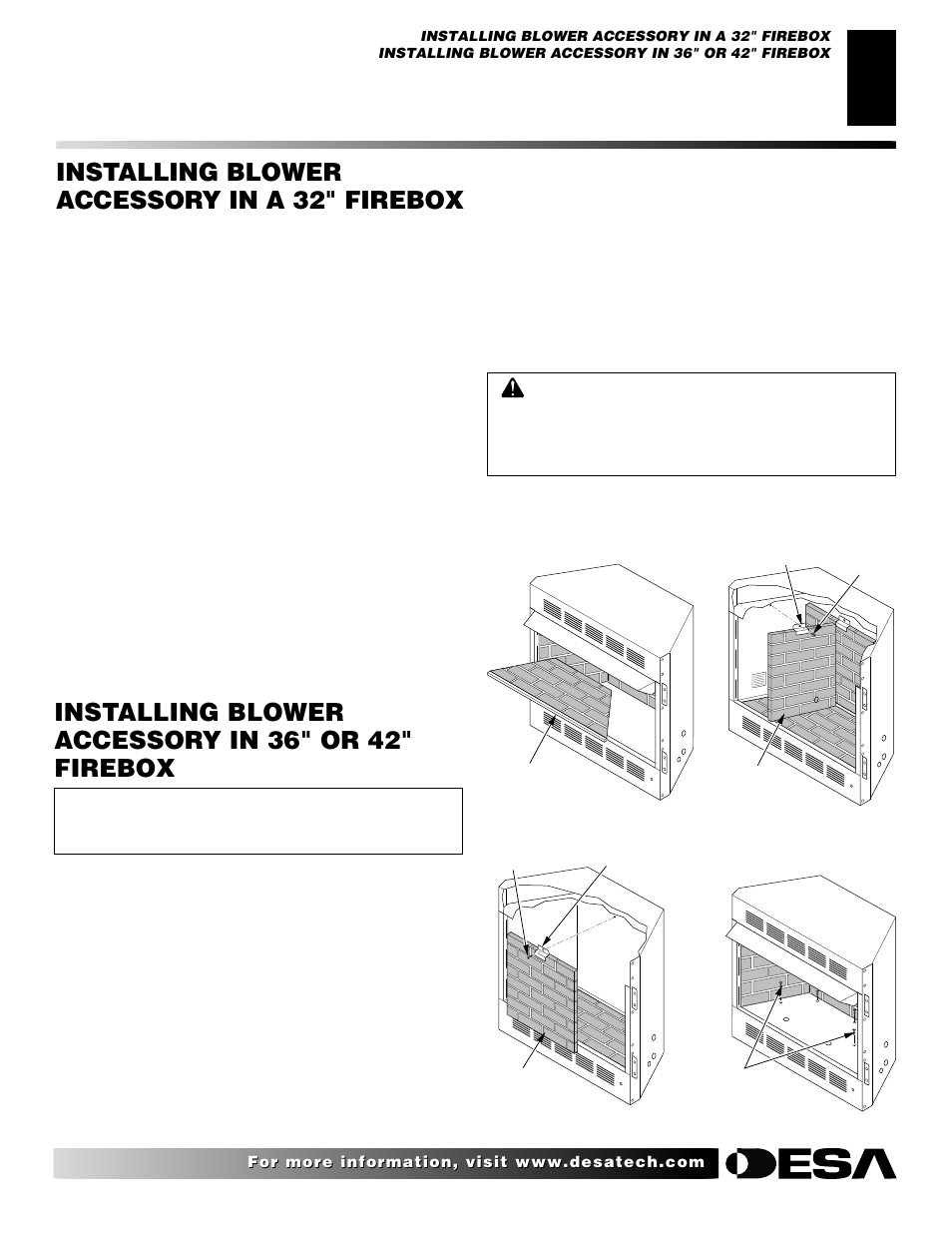 Installing blower accessory in a 32" firebox, Installing blower accessory in 36" or 42" firebox, Continued | Desa Ga3750a User Manual | Page 3 / 12