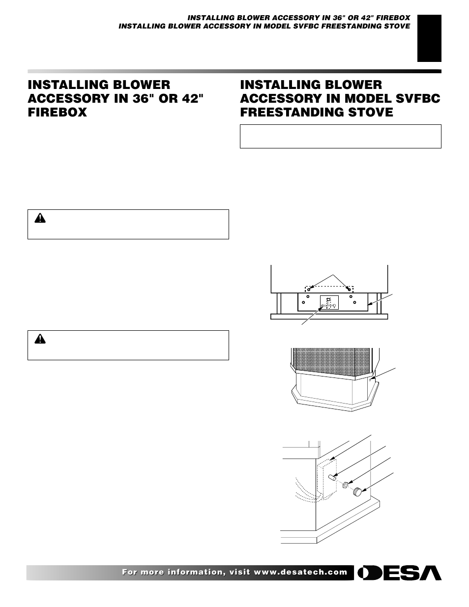Installing blower accessory in 36" or 42" firebox, Continued | Desa Ga3750a User Manual | Page 5 / 12