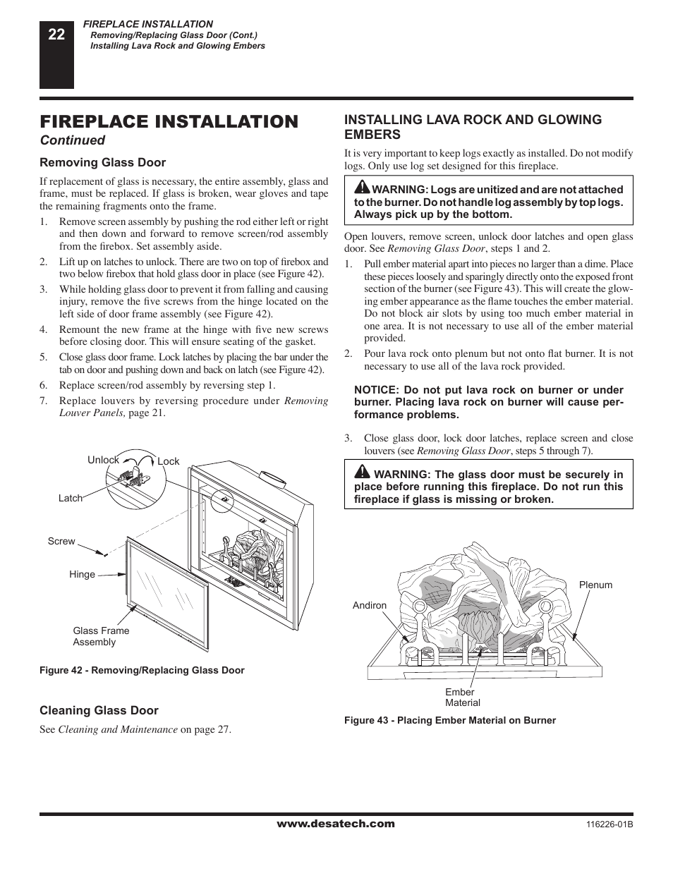 Fireplace installation | Desa KC36P SERIES User Manual | Page 22 / 40