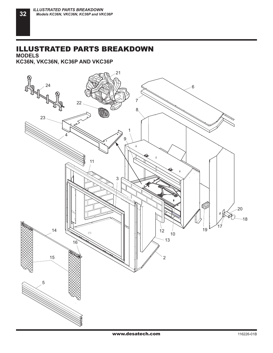 Illustrated parts breakdown and parts list, Illustrated parts breakdown | Desa KC36P SERIES User Manual | Page 32 / 40