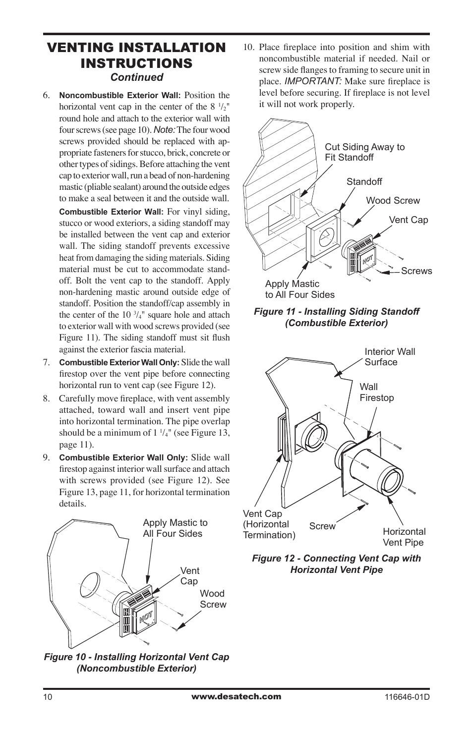 Venting installation instructions | Desa T32N-a SERIES User Manual | Page 10 / 44