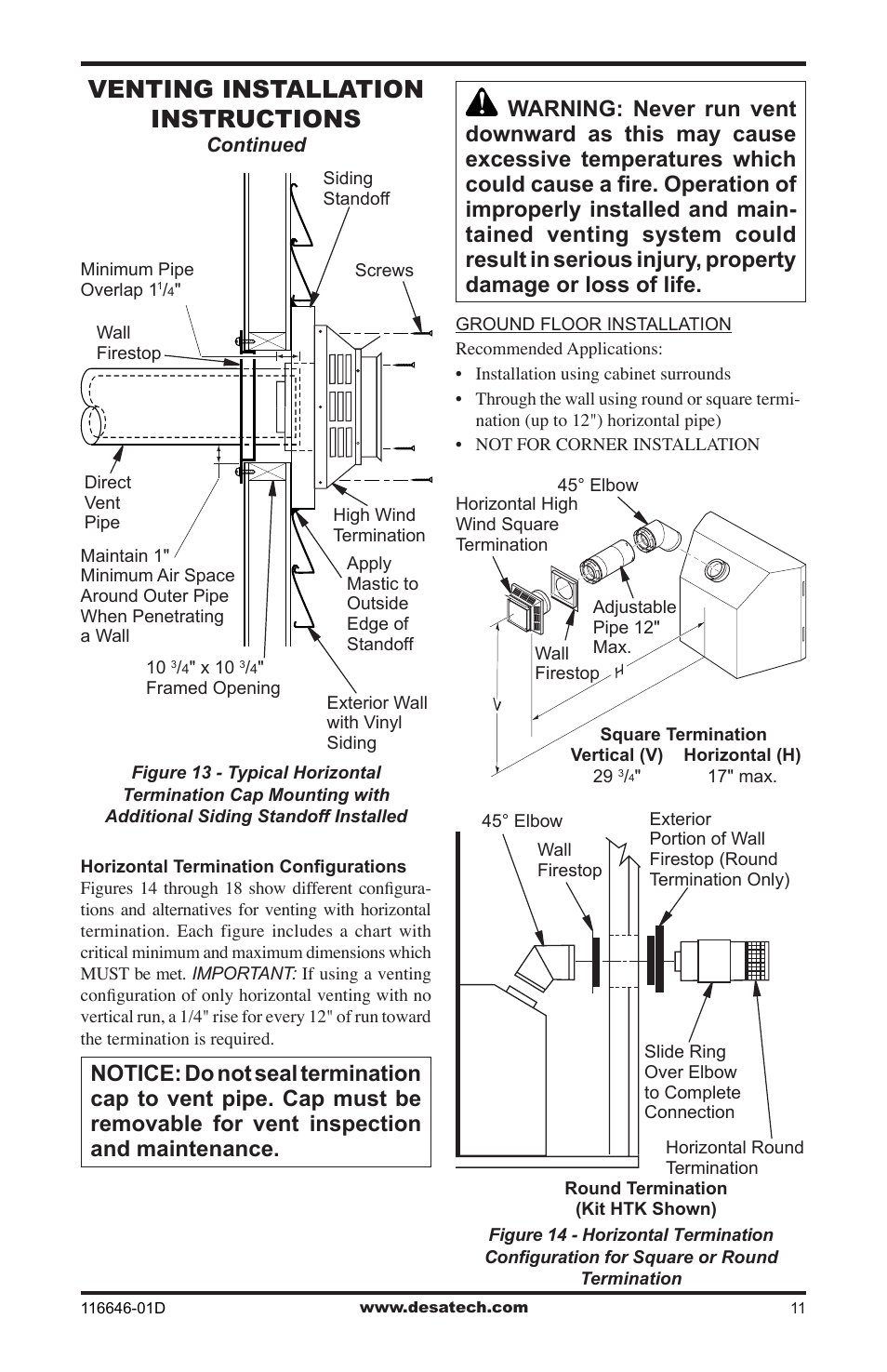 Venting installation instructions | Desa T32N-a SERIES User Manual | Page 11 / 44