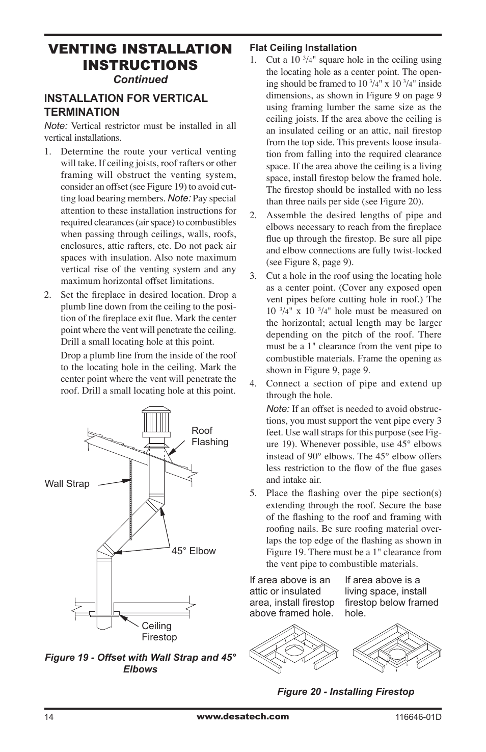 Venting installation instructions | Desa T32N-a SERIES User Manual | Page 14 / 44
