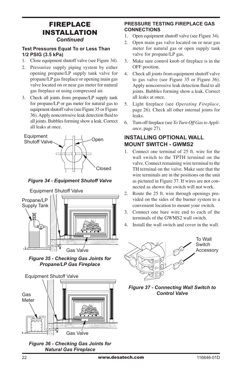 Fireplace installation | Desa T32N-a SERIES User Manual | Page 22 / 44