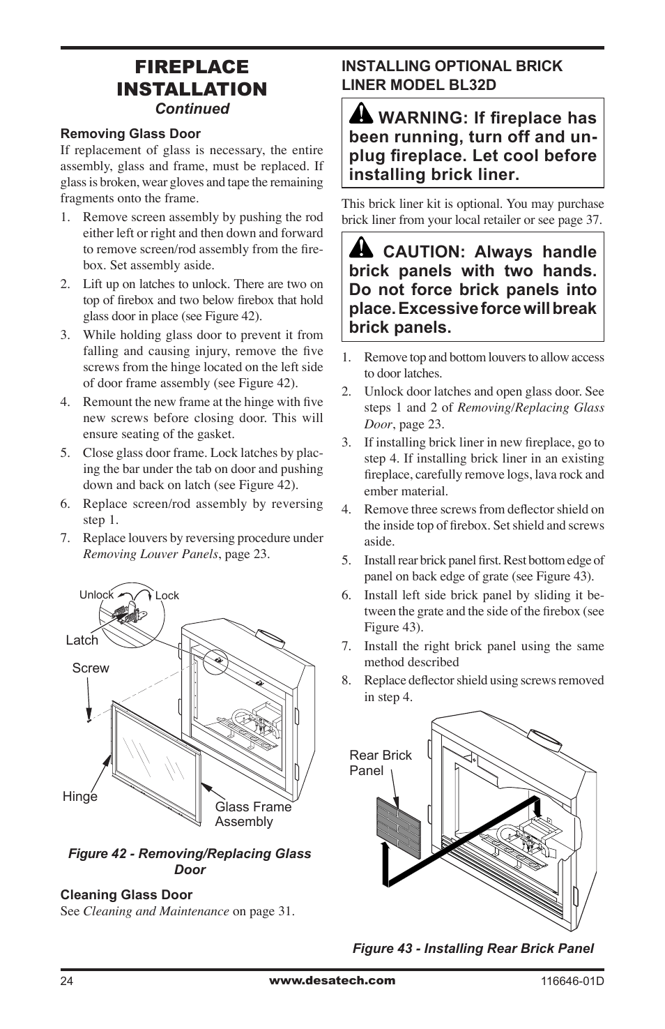 Fireplace installation | Desa T32N-a SERIES User Manual | Page 24 / 44