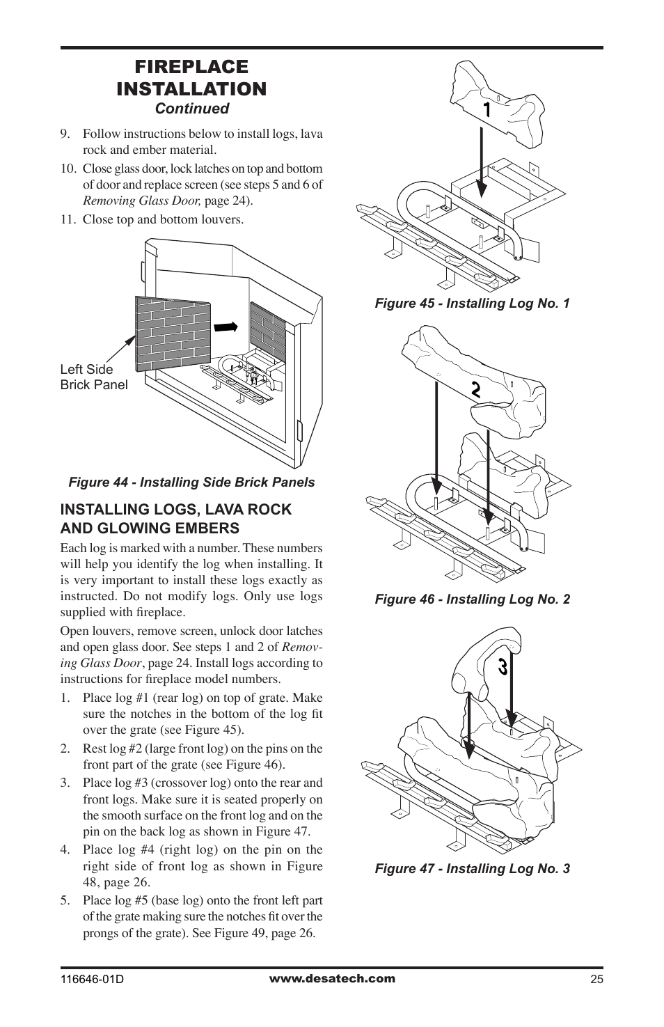 Fireplace installation | Desa T32N-a SERIES User Manual | Page 25 / 44
