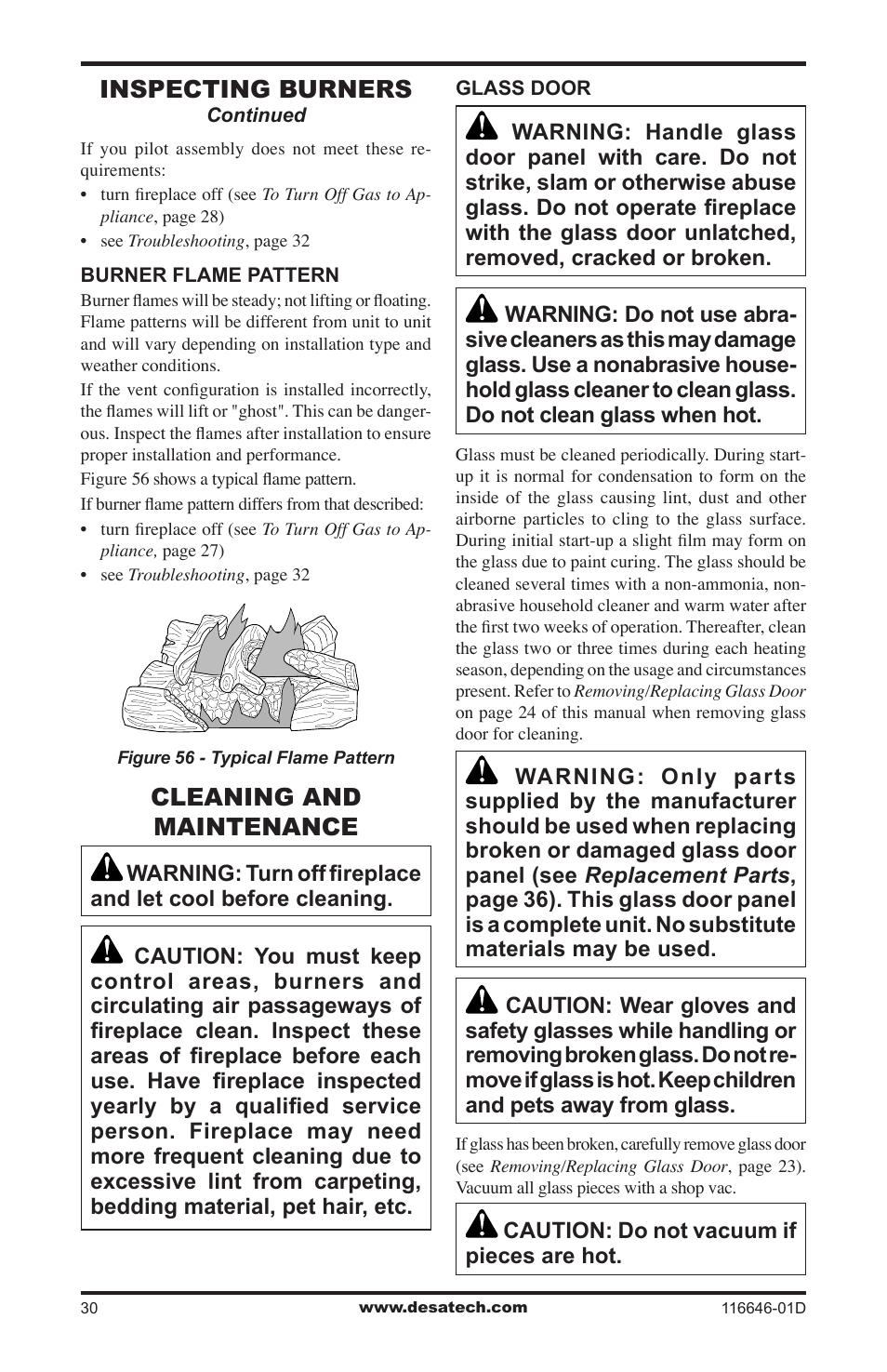 Cleaning and maintenance, Inspecting burners | Desa T32N-a SERIES User Manual | Page 30 / 44