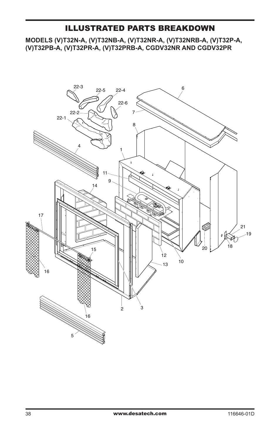 Illustrated parts breakdown and parts list, Illustrated parts breakdown | Desa T32N-a SERIES User Manual | Page 38 / 44