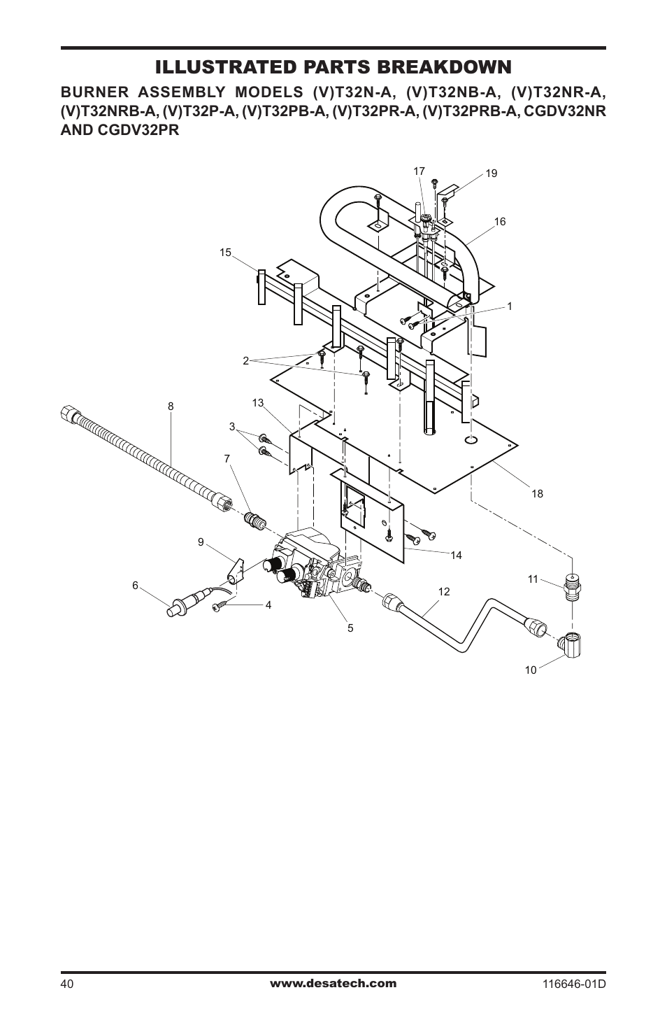 Illustrated parts breakdown | Desa T32N-a SERIES User Manual | Page 40 / 44