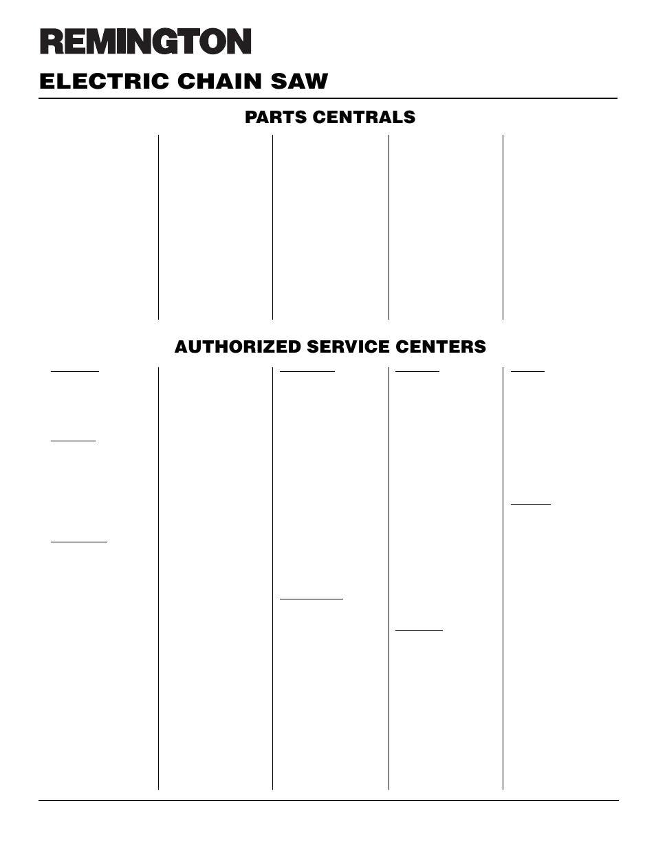 Electric chain saw, Authorized service centers parts centrals | Desa 075762J  EU User Manual | Page 16 / 20